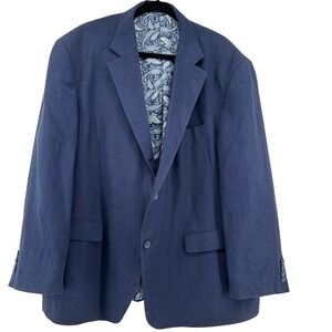 Oak Hill  Blazer Mens 50R Blue Linen Blend Paisley Lining Sport Coat